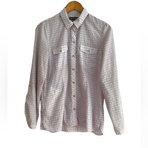 Eddie Bauer Travex Long Sleeve Button up shirt. Purple plaid travel. Gorpcore M